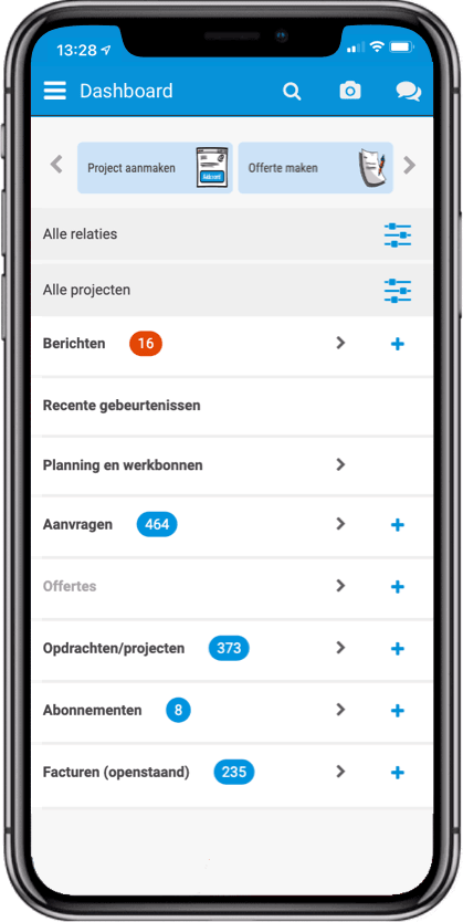 Mobiele interface van de menu balk