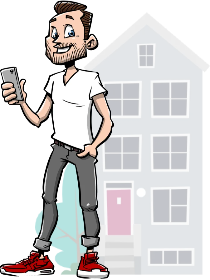 Huiseigenaar met telefoon en pand