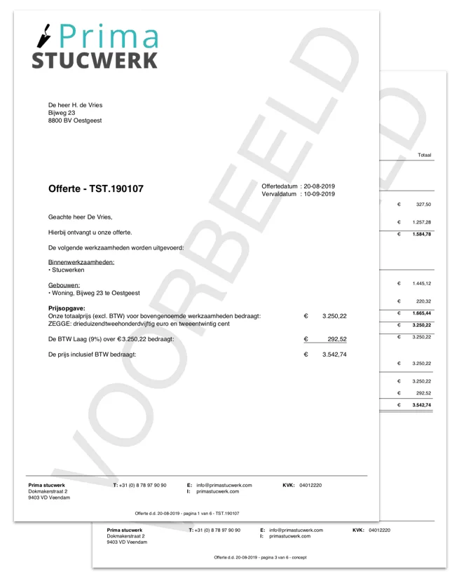PDF van calculatie met offerte